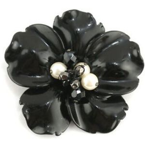 Anne Fontaine Black Faux Pearl Crystal Brooch